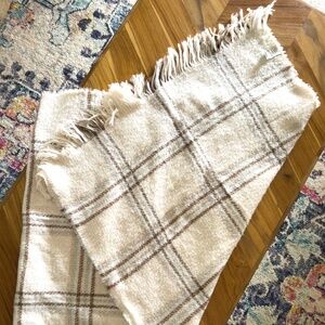 A New Day Oversized Plaid Fringe Blanket Scarf – Cream/Taupe